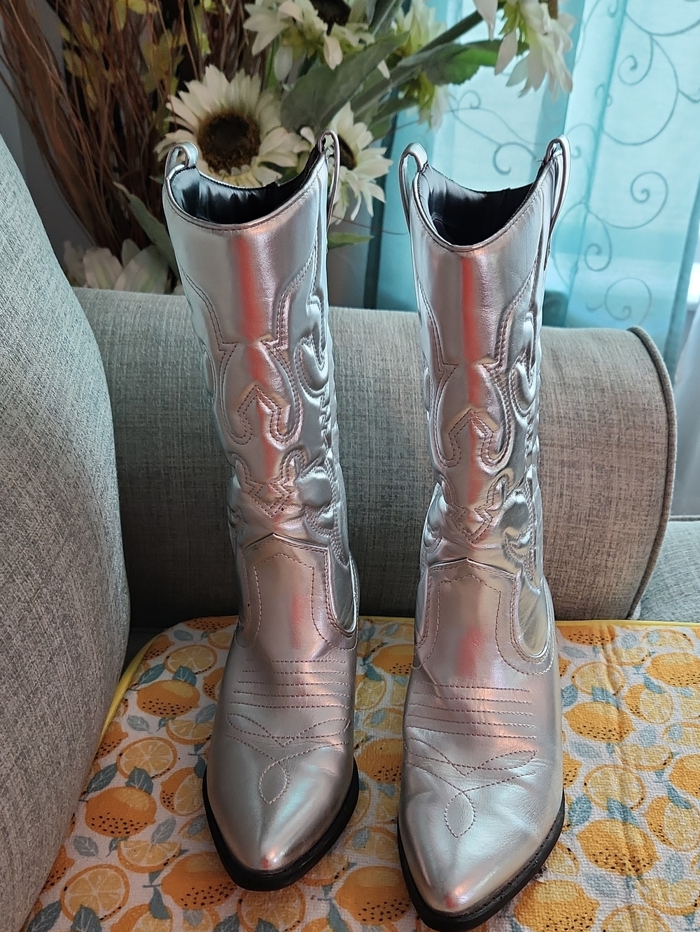 Soda Metallic Silver Western Knee-High Heeled Boots